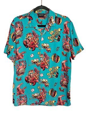 NICKELODEON Spongebob Button Up Shirt Patrick Krabby Patty Plankton Character M